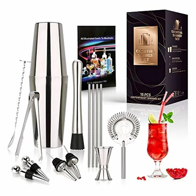Ensemble d'outils de barre de shaker à cocktail - 15 pièces Kit de barman en a