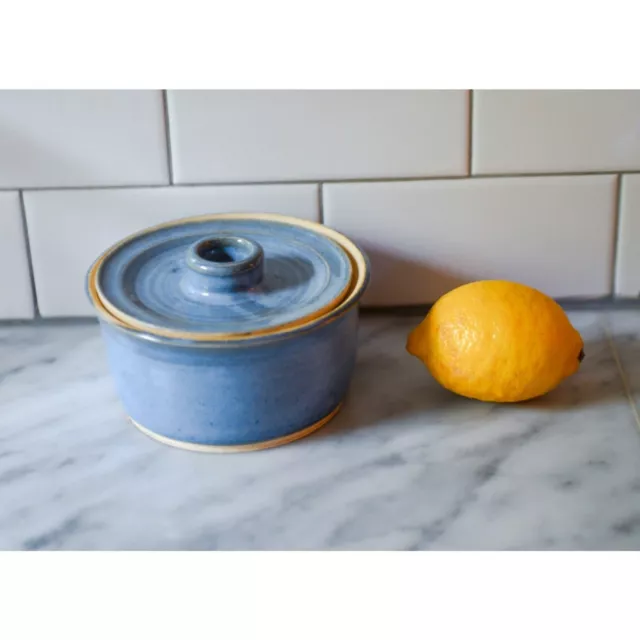 Light Blue Pottery Crock Butter Dish with Lid