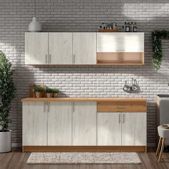 Vicco Cuisine Rline, 300 Cm Sans Plan De Travail, Blanc Brillant/anthracite
