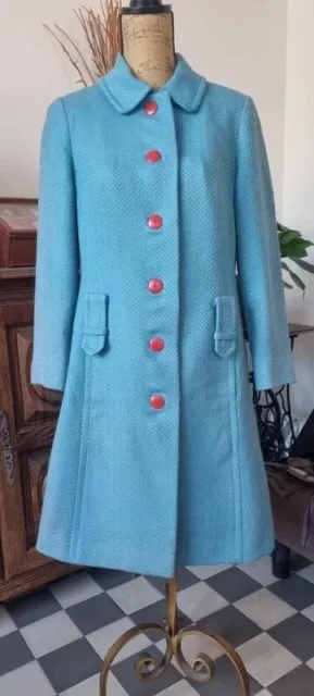 Très joli manteau femme vintage authentique (60's)taille L 100 % laine doublé