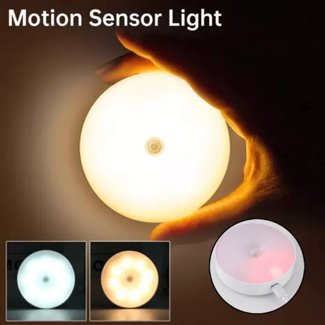 LED Lamp Motion Sensor Night Light Round USB Rechargeable with 8 Led Light Beads