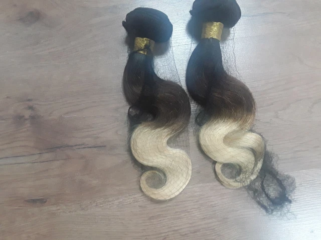 14+14INCH 2BUNDLE REAL PERUVIAN HAIR OMBRE BODY WAVE HAIR 3TONE 1b/4/27 200g 12A