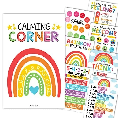 8 Colorful Calming Corner Classroom Posters Preschool Decorations, Calm Down