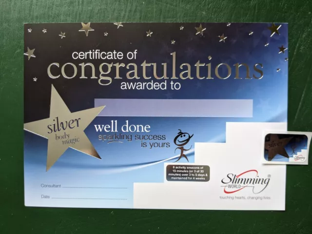 SLIMMING WORLD SILVER body magic certificate and sticker £2.00 - PicClick UK