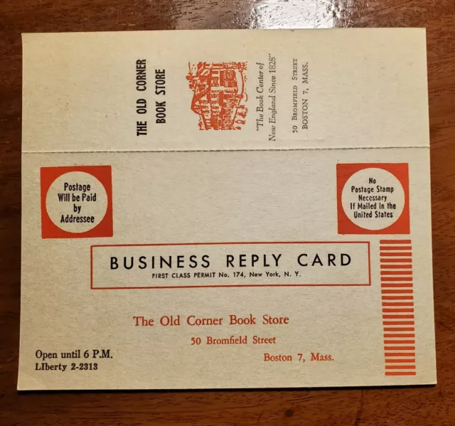 The Old Corner Book Store, 50 Bromfield St, Boston, Mass-Business Reply Card