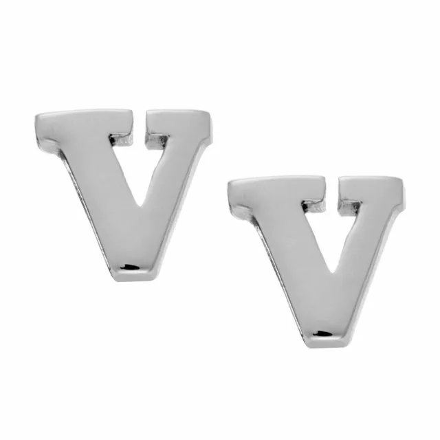 Sterling Silver Letter Initial 'V' Alphabet Stud Earrings