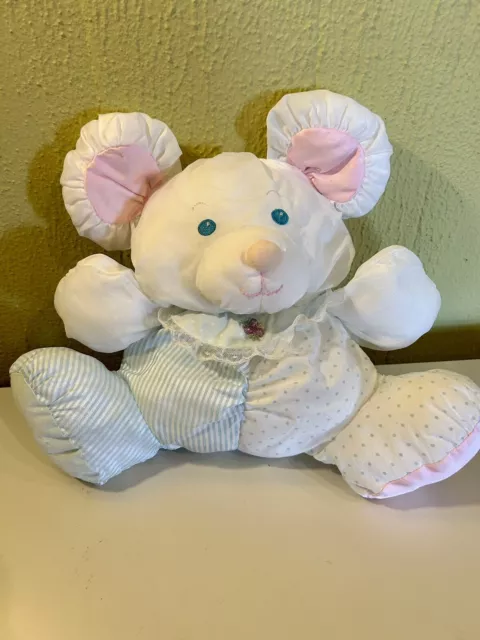 VTG Fisher Price 1988 Puffalumps Blue White Pink Mouse Bear 1357 Rattle Stuffed