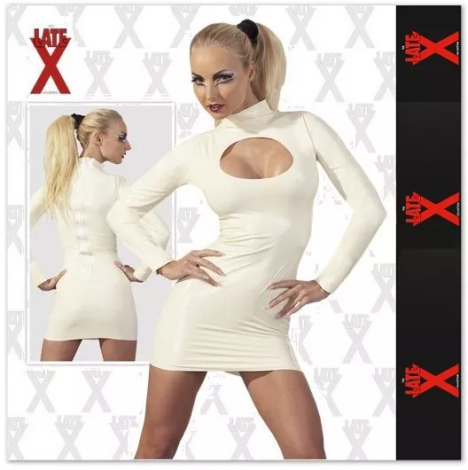 Mini abito in lattice bianco Peephole Latex Fetish Sexy Abbigliamento Intimo xxx