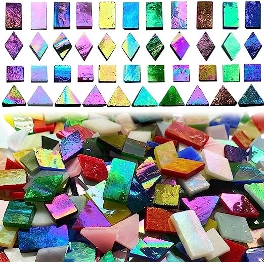 1600 Pieces/2.2 Pounds Vibrant Mixed Glass Mosaic Tiles for Crafts  Cathedral Sta