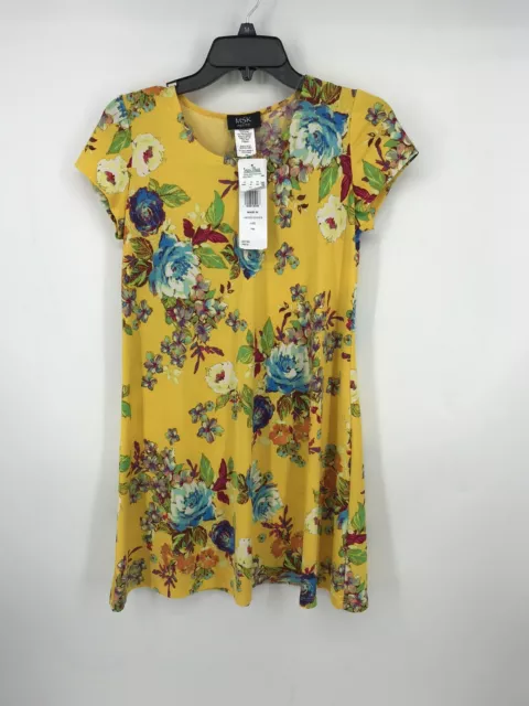 MSK Petite Women's Yellow Floral Short Sleeve Pullover Dress Size Petite MP NWT