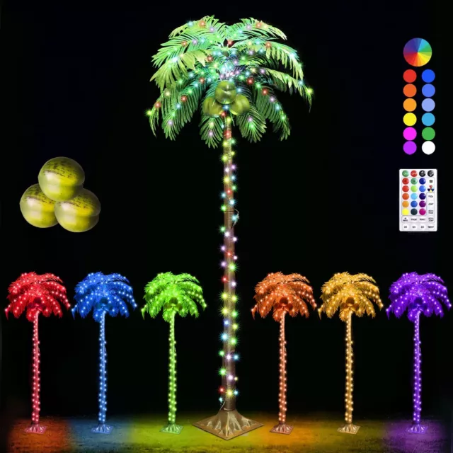 LED Lighted Palm Tree with Coconuts Color Changing Artificial Palm Tree Light...