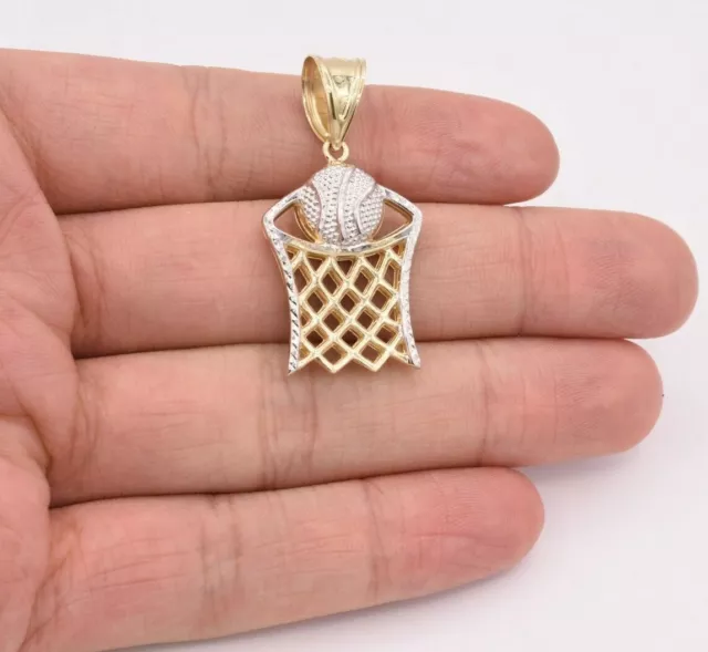 1 3/4" Basketball Net Hoop Pendant Charm Diamond Cut Real 10K Yellow White Gold