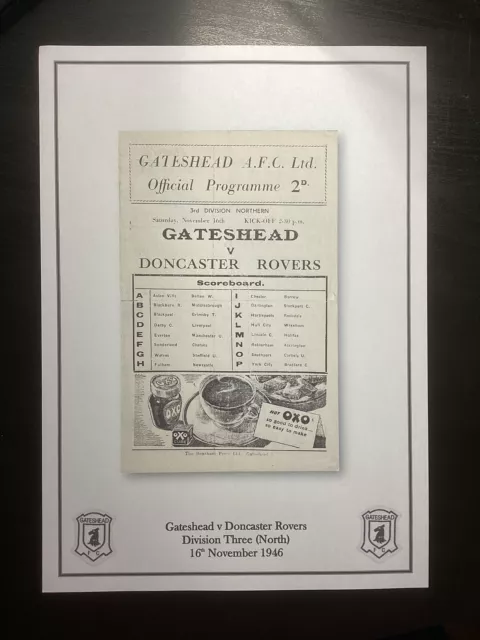 1946-47 Gateshead v Doncaster Rovers Division 3 (North) Programme PRINT