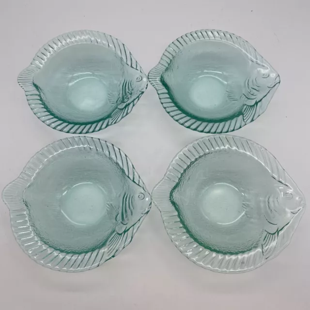 Set Of 4 Frosted Textured Blue See Through Glass Fish Bowls Flounder