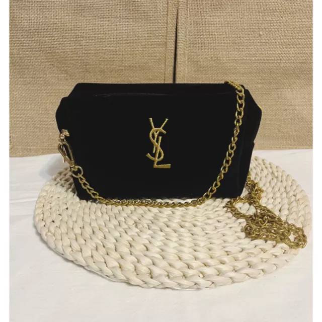YVES SAINT LAURENT YSL black gold Makeup cosmetic Bag Pouch clutch
