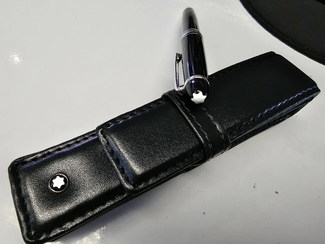 MONTBLANC MEISTERSTÜCK Silber SCHWARZ KUGELSCHREIBER & LEDERETUI ETUI Set