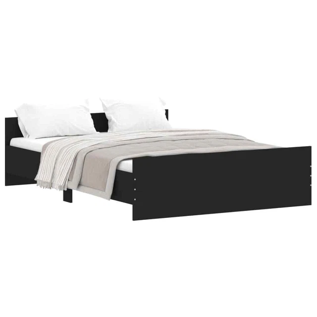 MODERN WOODEN BLACK Double Size 135cm Bed Frame Base With Headboard