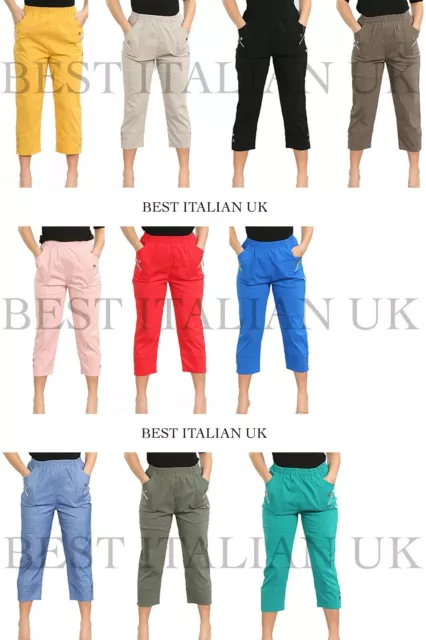 Ladies Women 3/4 Cropped Trousers Stretchy Summer Cotton Capri short Plus Size