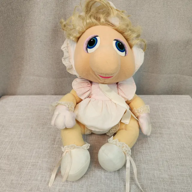 Muppet Babies Miss Piggy w Dress Henson 11" Plush Pig Hasbro Softies Stuffy USED