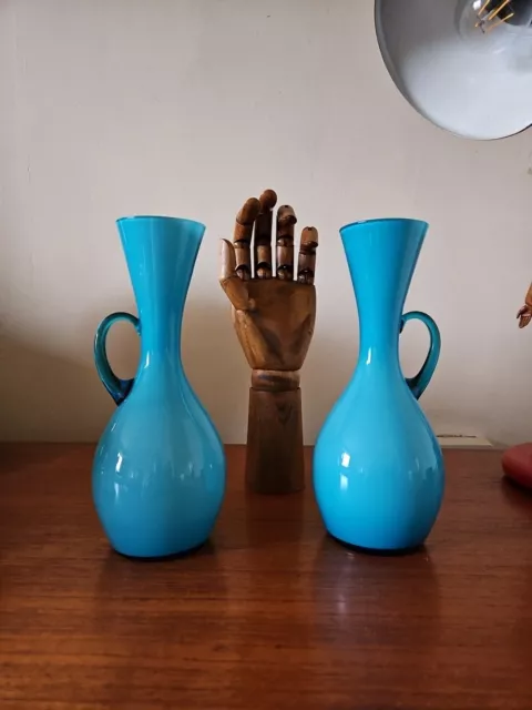 Vintage blau umhüllt Glasvasen Ekenas Glasbruk of Sweden Mid Century Scandi 60er