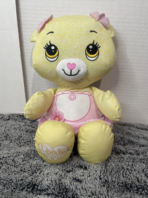 Fisher Price Doodle Bear Marigold Yellow Pink Flowers Drawing Plush Stuffed Toy
