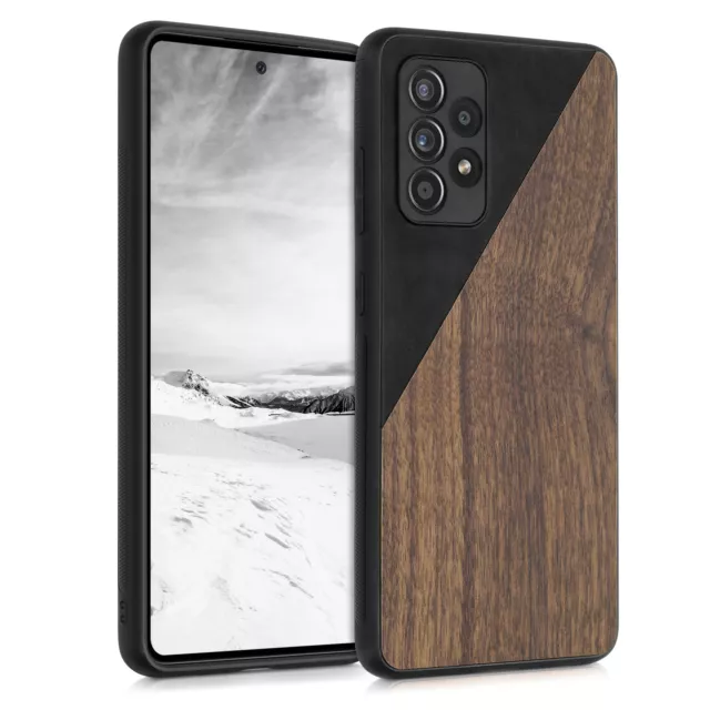 kwmobile Real Wood Case Compatible with Samsung Galaxy A52 / A52 5G / A52s  5G Case - Hard Wooden Cover w/TPU Bumper - Dark Brown