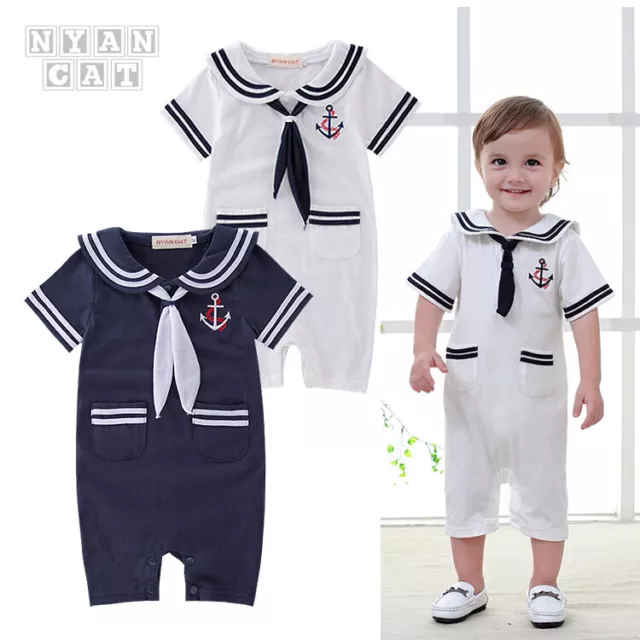Costume da marinaio neonato bambini neonati bambini neonati abito romper vestiti saltatori 0-18 M
