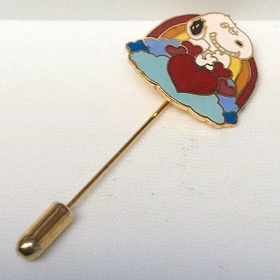 Vtg Snoopy VALENTINE LOVE Heart AVIVA Enamel Cloisonne' Jewelry Hat Pin 1970s