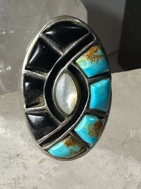 Hummingbird ring Turquoise onyx ring coral MOP size 9.25 southwest sterling silv