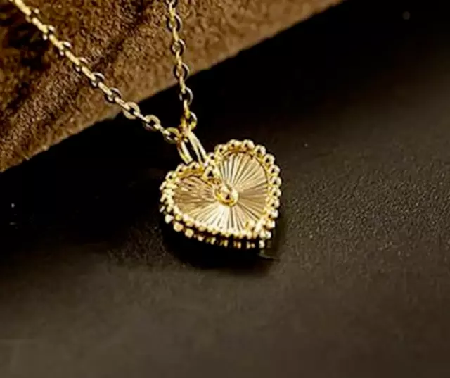 14K Yellow Gold Plated Women's Heart Pendant 100% Pure 925 Sterling Silver