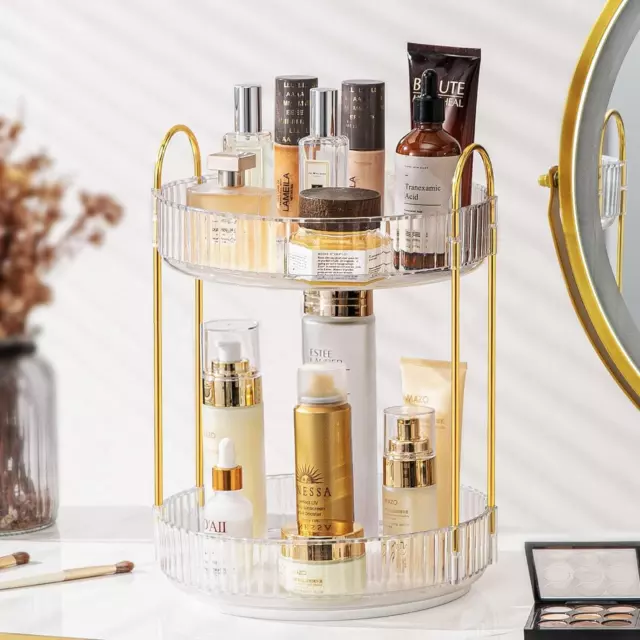 Makeup Organiser 360 Rotating,Spinning Skincare Cosmetic Organiser 2 Tier Large