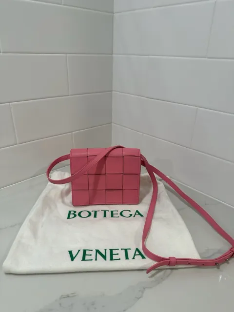Bottega Veneta Cassette Crossbody Bag Intrecciato Leather Mini Pink