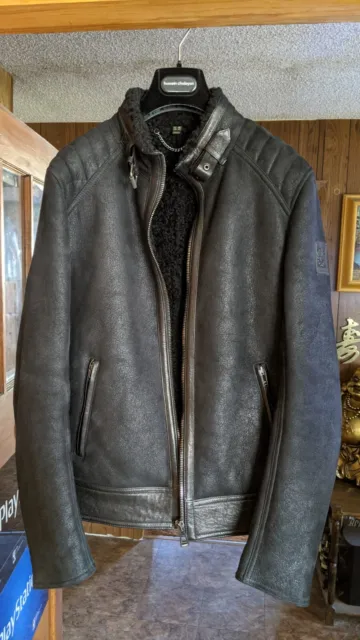 BELSTAFF Westlake Leather Shearling Biker Jacket IT 50-US40 Large ($2250 retail)