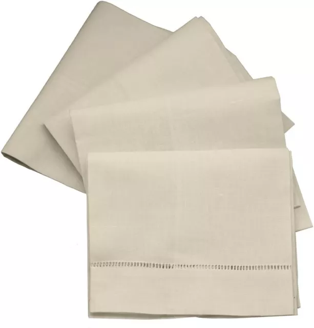 Ecru Linen Hemstitched Tea Towels - set of 4- Ladder Hem Stitch Cloth Guest Hand 2