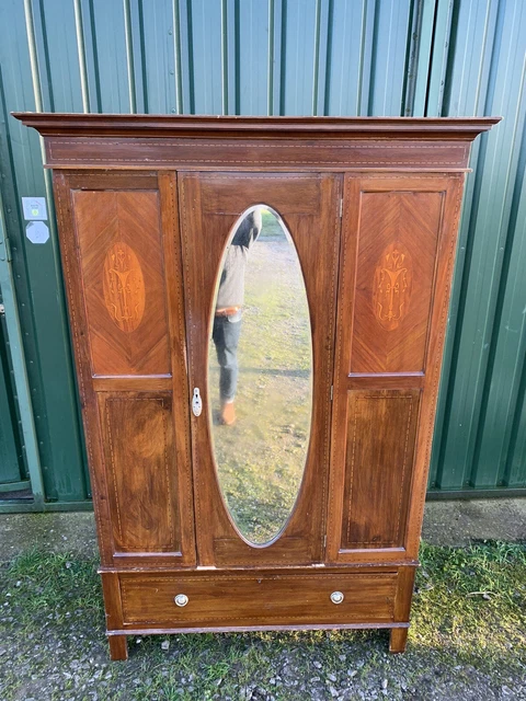 Large Edwardian Wardrobe inlaid mahogany 1910 Antique Bedroom Furniture