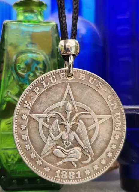Baphomet Necklace Pendant Pentacle Goat Medallion Amulet Bead Cord Occult Satan 2