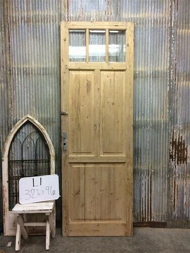 Antique 3 Pane Door (32x96) Raised Panel Door, Single Entry Door European L1