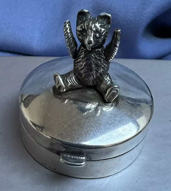 Vintage Hallmarked Sterling Silver Articulated Teddy Bear Hinged Keepsake Box