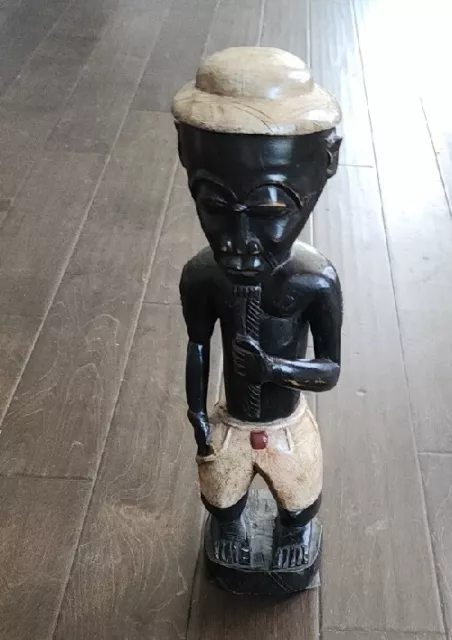 Vtg African Wooden Baule Statue "Colonization" Cote D'Iuoive 19in Tall