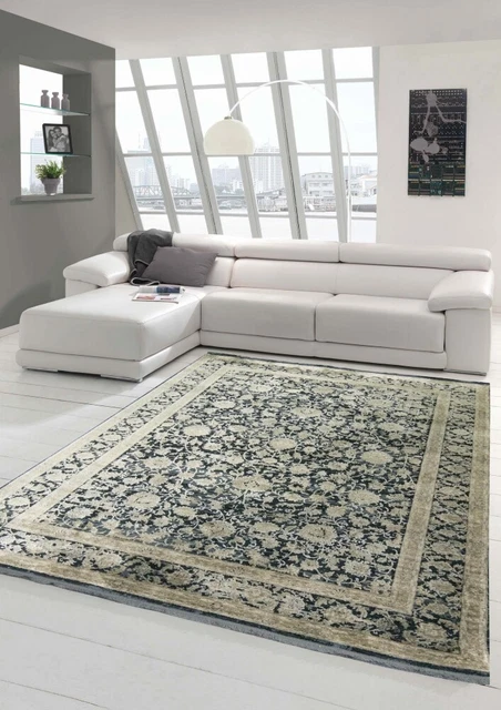 Tapis Moderne Traum - Motif Floral Beige Sur Fond Noir, Pour Salon