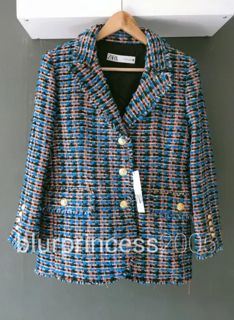 Zara blue sale tweed jacket