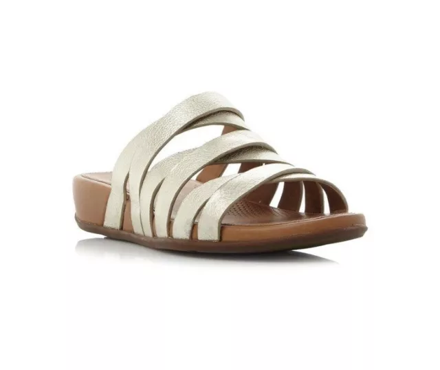 Fitflop Uk 5 US 7 Lunt Leather Slide Sandals Slip On Pale Gold