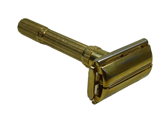 Vintage Gillette Mens Safety Razor Gold Tone Made In Usa Twist Mechanism