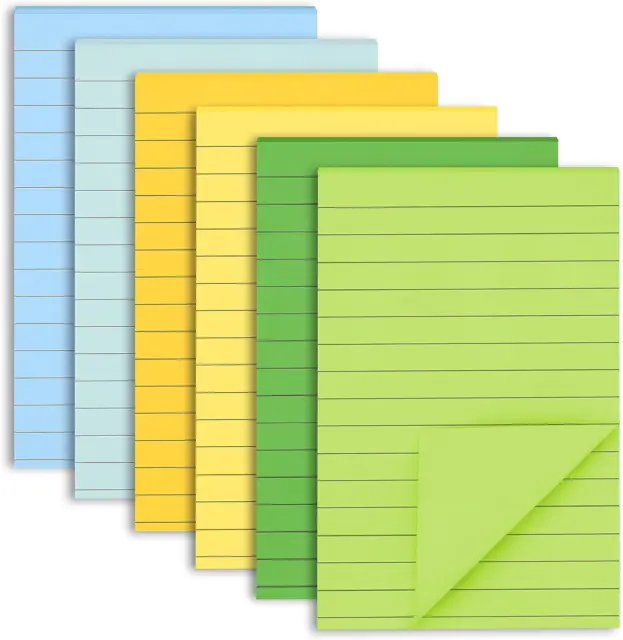 Lined Sticky Notes, Yellow-Green Sticky Notes, 4X6 Inches, 6 Pads, Fresh Colors
