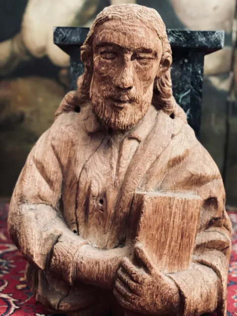 Antique Carved Wood Fragment Bust Santos Figure Saint Ignatius Of Loyola 17Th C