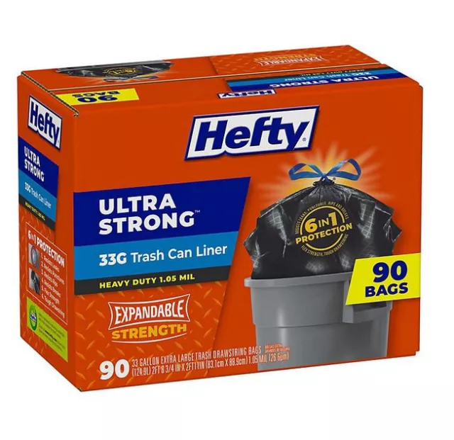 Hefty Ultra Strong Drawstring Trash Bags, Unscented (33 gal., 90 ct.)