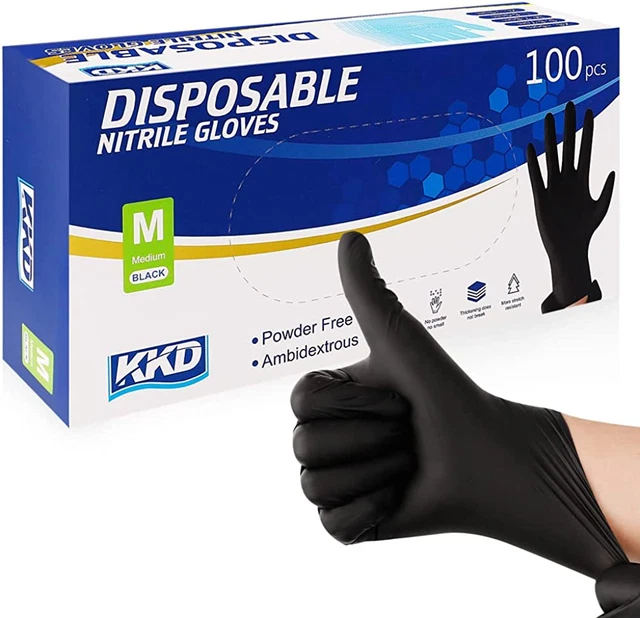 Nitrile Gloves Black Large 6Mil Latex Free Textured Disposable Gloves, Mechanic