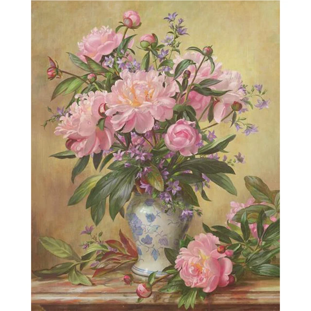 Cuadro rosa peonía sin marco pintura al óleo por números cuadro pintado a mano para el hogar