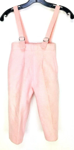 Vintage 1940's Girls Baby Pink Wool Quilted Lining Snow Pants Bib Overalls 2T/3T