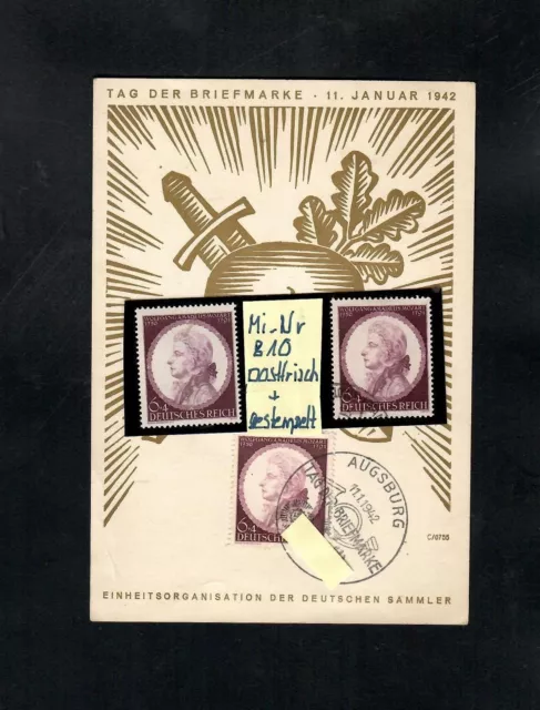 Mi-Nr 810 FDC Karte-Tag der Briefmarke Augsburg 11.1.1942+Postfrisch**gestempel